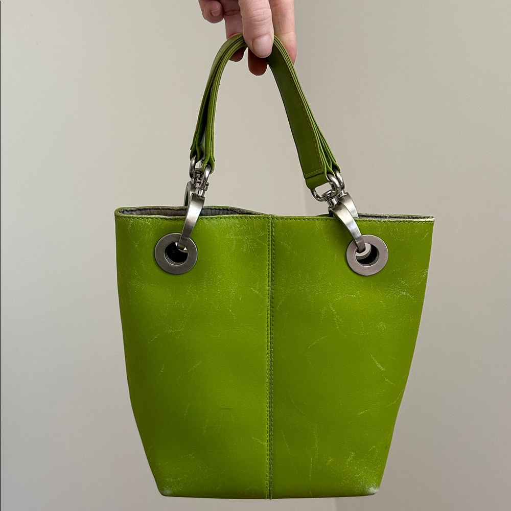 Vintage Hobo International Lime Green Mini Tote Silver Y2K Purse Bag READ